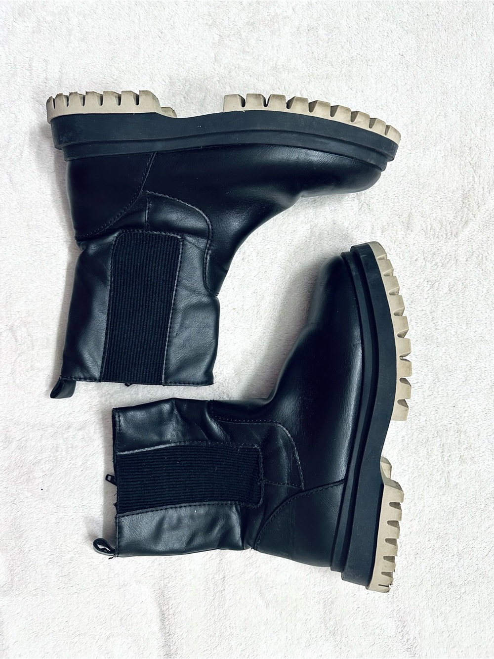 Zara Combat Boots Womens Sz 5 EU 35 Black Slip On Booties Botas